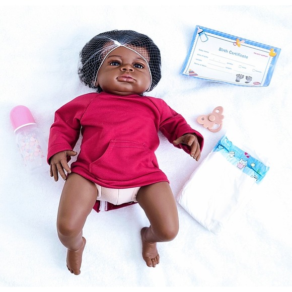 The Unbranded Brand Other - 20" Dark Brown Skin Reborn Baby Doll Art Made 3D Skin Lifelike Newborn Toy